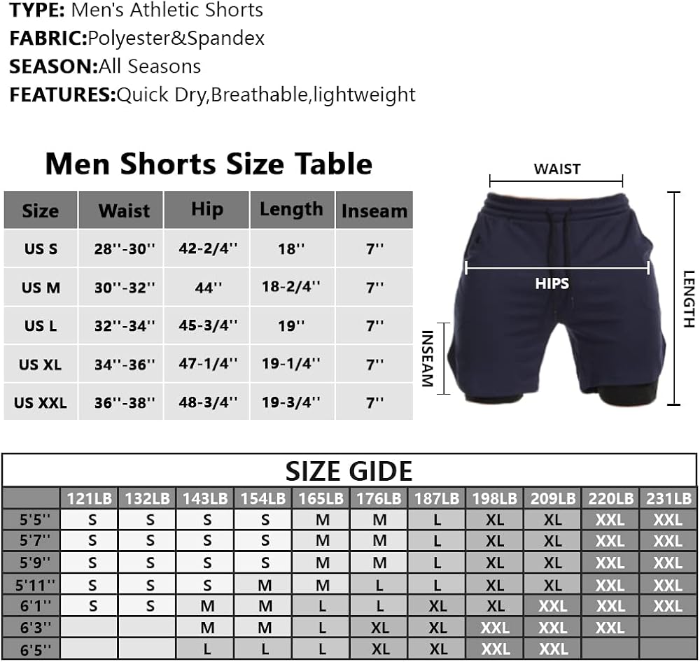 Miniatura 7 de JWJ Men's Running Athletic Workout Sports Mens 2 in 1 Shorts Breathable Gym Short for Men with Pocket