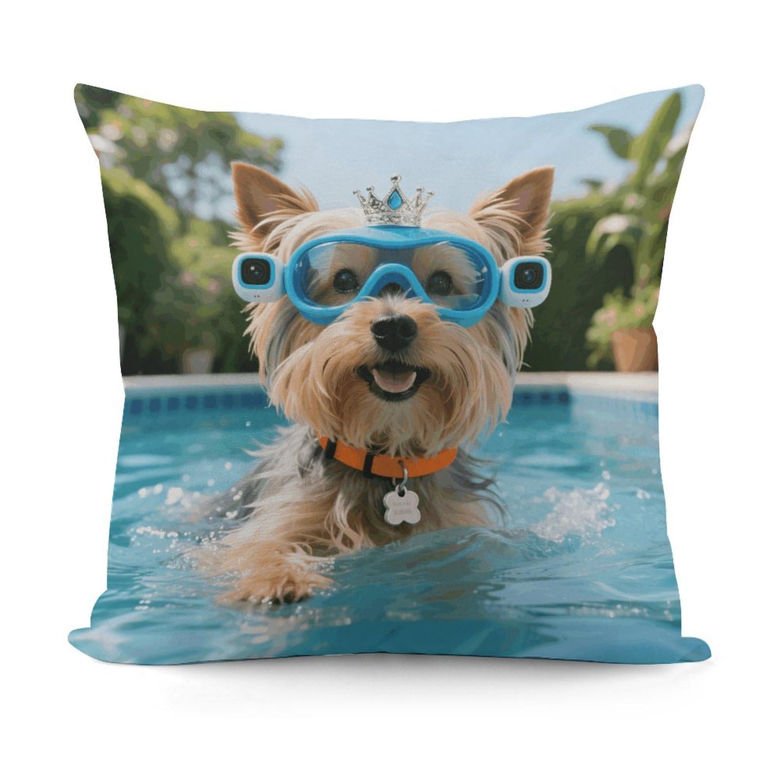VstaDank Yorkshire Terrier in Pool Throw Pillow Covers Fade-Resistant Removable Pillowcase Square Cushion Case Cozy Pillow Case Breathable Pillow Protector Soft Pillow Shams 18"x18"