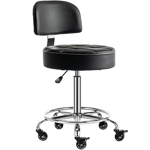Lockable Stool with Back and Foot Rest Ergonomic Rolling Hydraulic