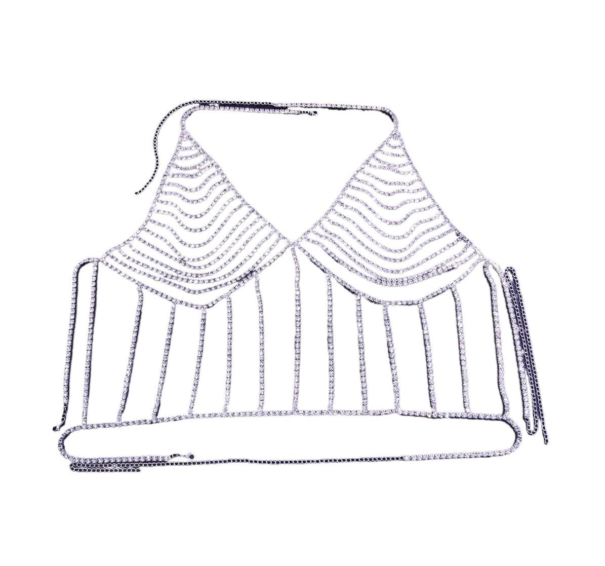 Diamond Chest Chain Bra Panties Sparkly Rhinestone Body Chain Crystal Bikini Chest Jewelry Lingerie Woman Sexy Nightclub Clothing (Golden)