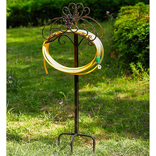 Garden Hose Holder Freestanding, Water Hose Stand Stake For Outside, Floral Decorative Metal Hose Hanger Rack With 3 Anchor Points For Outdoor Yard Lawn #TOP4