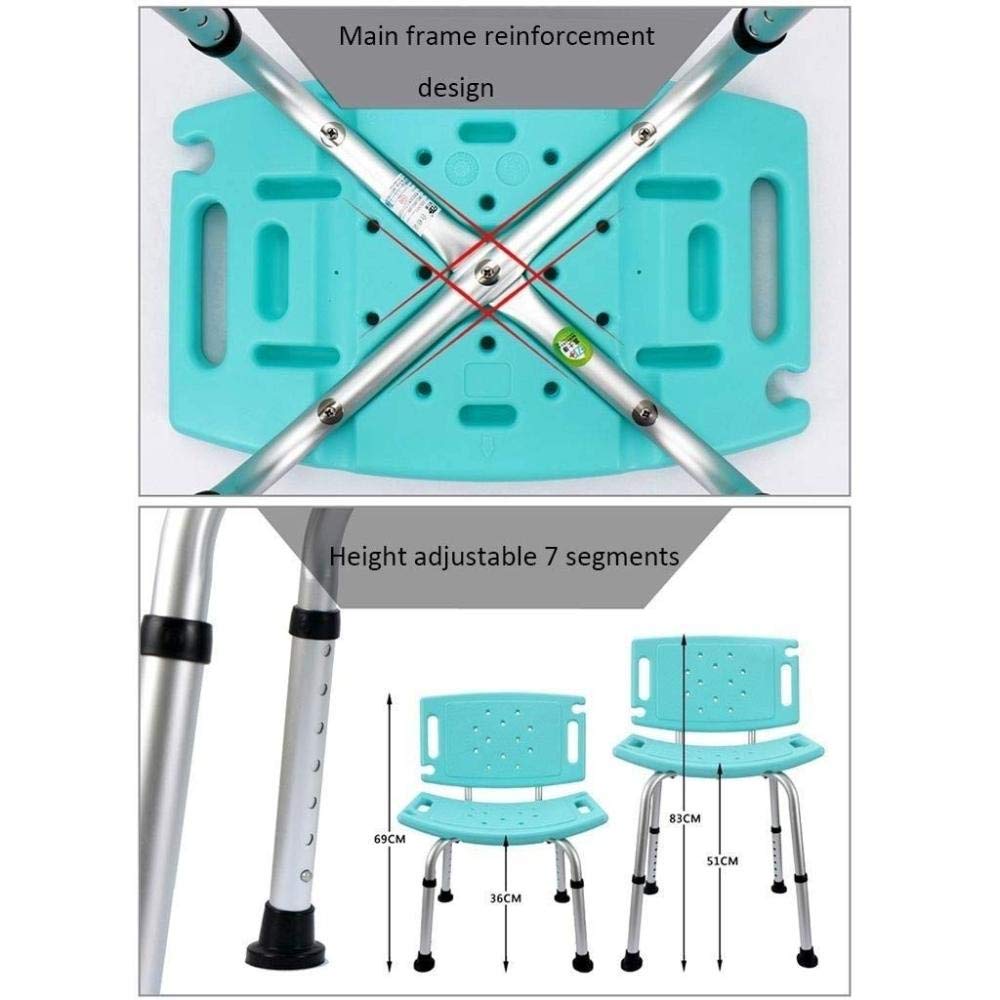 Silla De Ducha con Respaldo Taburete De Ducha Rectangular Antideslizante Ajustable (Verde Claro)