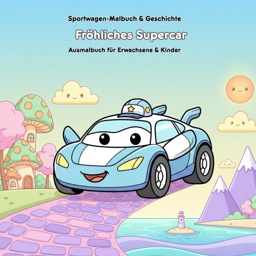 Fröhliches Supercar: Malbuch & Geschichte: Für Kinder & Erwachsene | 36 Ausmalbilder | 21.59 x 21.59 cm | Große Motive für kleine Künstler