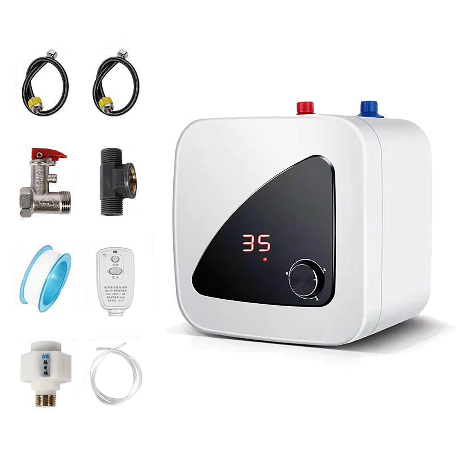 Amhuui Upper Water Outlet Instant Electric Water Heater, 2Kw Fast Heating Temperature Adjustable Electric Water Heater, Digital Temperature Display, With Copper Heating Element 15L