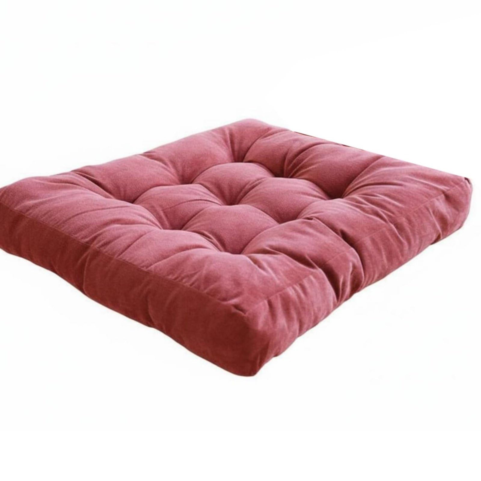 Cuscino per Seduta Corduroy Quadrato Tatami Morbido Tuftato Spesso con Imbottitura Adatto per Angolo Lettura Meditazione Relax Decorazione Casa, Rosso Anguria