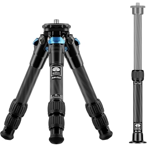 SIRUI Lightweight Carbon Fiber Mini Travel Tripod with Two-Section Center Column, Max Height 26", Supports 22lbs (AM-223+SL-100)