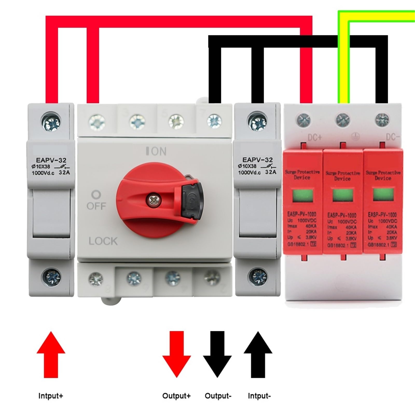 Su guida Din solare fotovoltaico DC 4P 32A 1000V maniglia rotante isolatore sezionatore rotativo for scatola di distribuzione solare 1 pz(EAPV-N324-W)