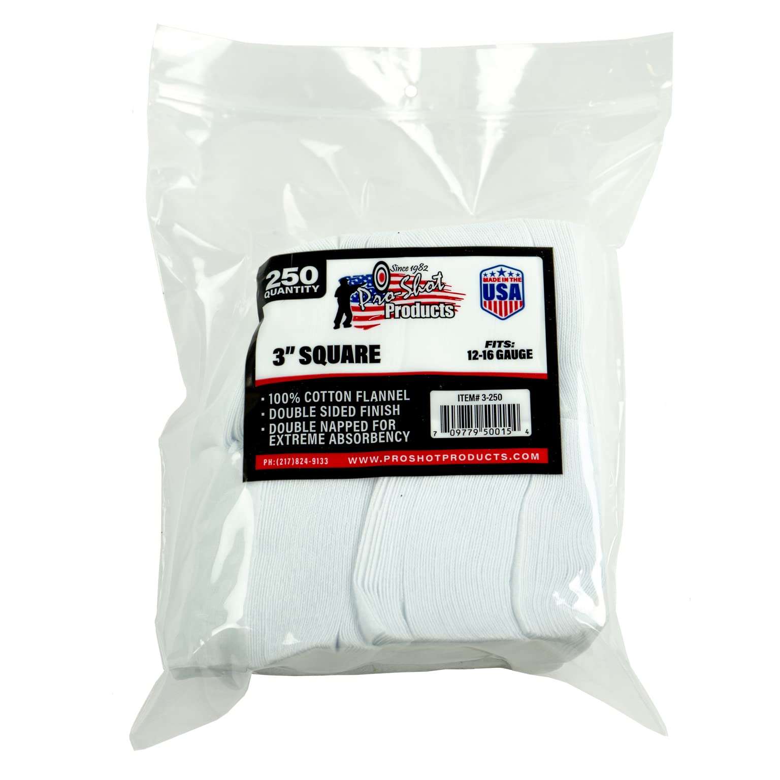 Pro-Shot Premium Gun Cleaning Patches – 100% Cotton Flannel, Superior Weave Technology, Double-Napped for Maximum Absorbency – Lint-Free, Solvent Ready, Caliber Fits - Made in USA