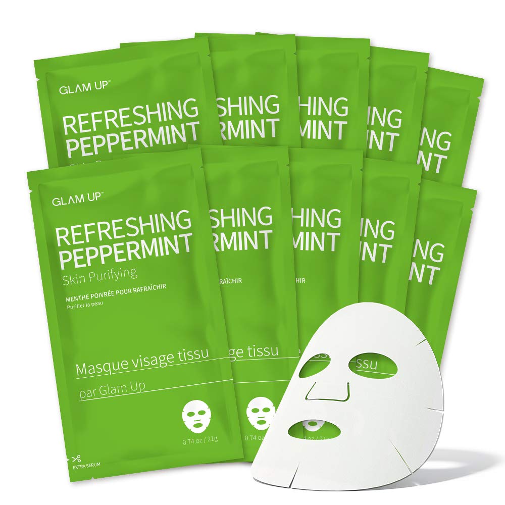 GLAM UPSheet Mask Refreshing Peppermint (10 sheets) - Calming, Pore Tightening