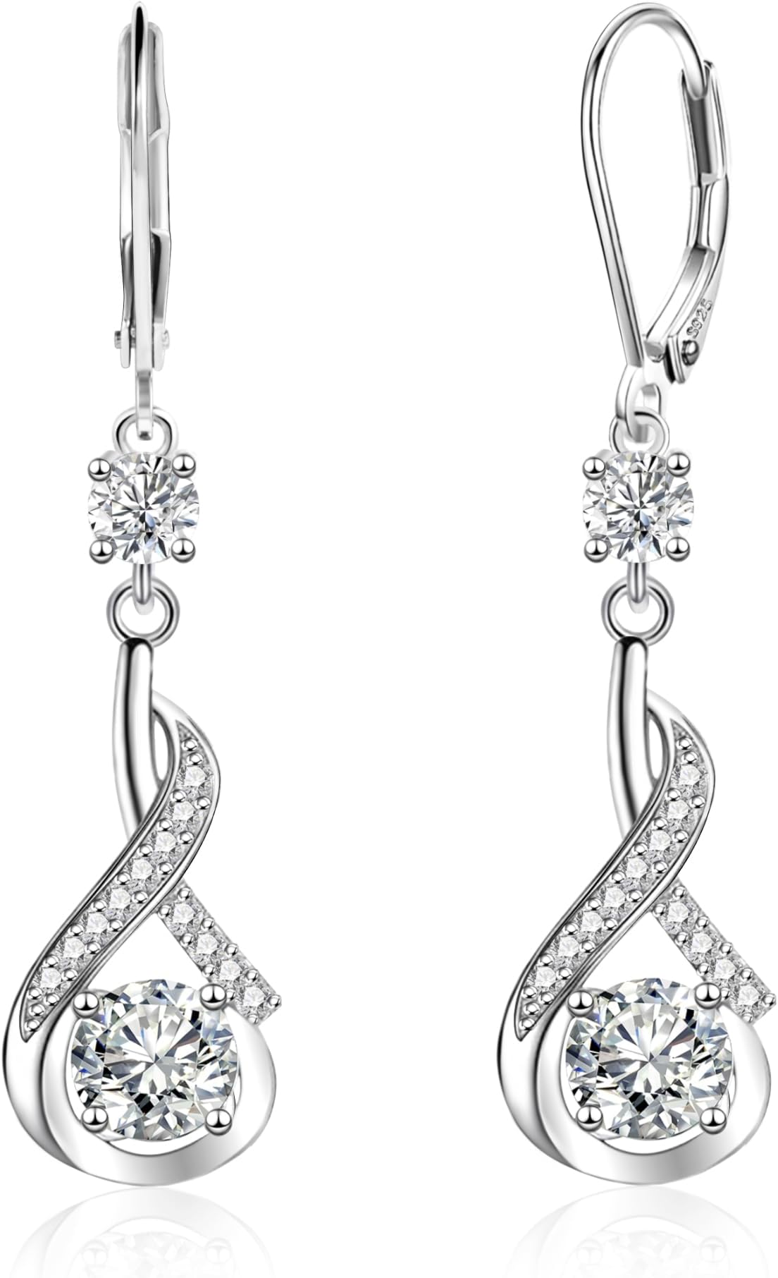 ALEXCRAFT 925 Sterling Silver Dangle Earrings for Women Leverback Cubic Zirconia Hanging Drop Earrings Jewelry for Women