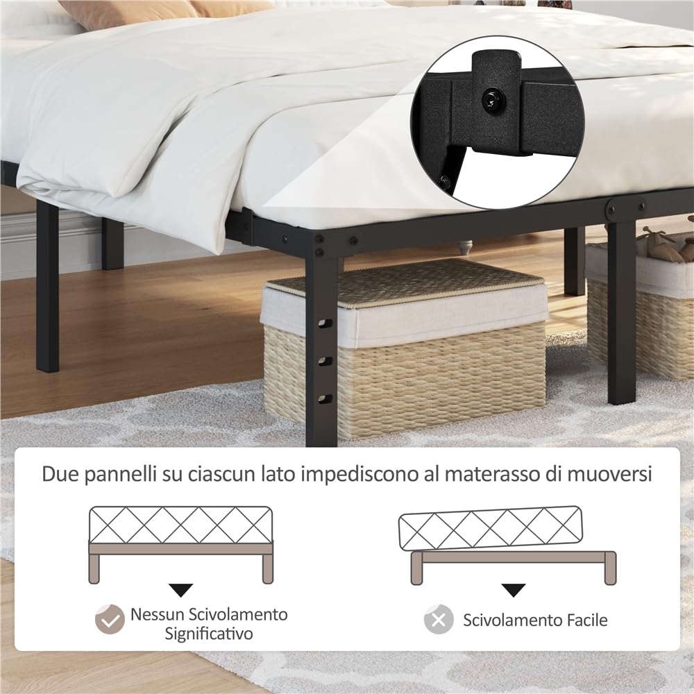 Yaheetech Rete Letto Matrimoniale 41,5 cm in Metallo 140 cm × 200 cm senza Testiera Spazio Aggiuntivo per Camera da Letto Nero