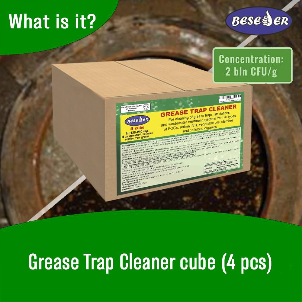 Beseder 4 large Grease Trap Cleaner Cubes for grease digestion, and grease treatment in Grease Trap Interceptor For use in large grease traps in restaurants, food enterprises, lift stations.