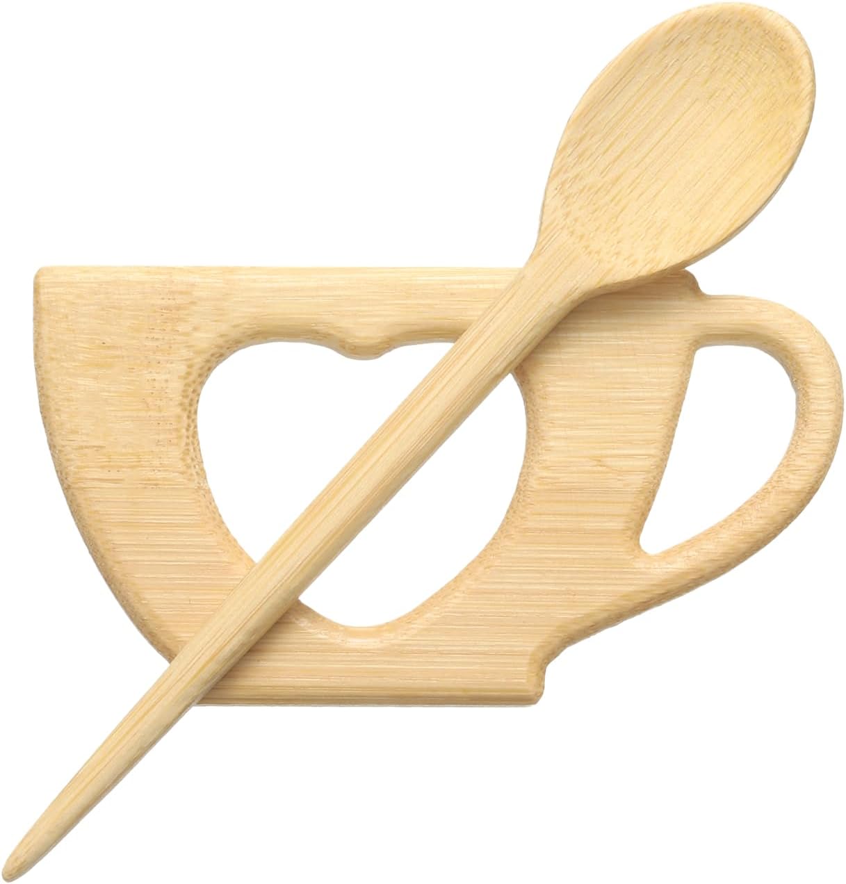 Wooden Brooch Pin, Teacup Shape Shawl Pins Vintage Sweater Clip Cute Wooden Animal Pin Brooch for Women Lady Girls Scarf Badge Decor