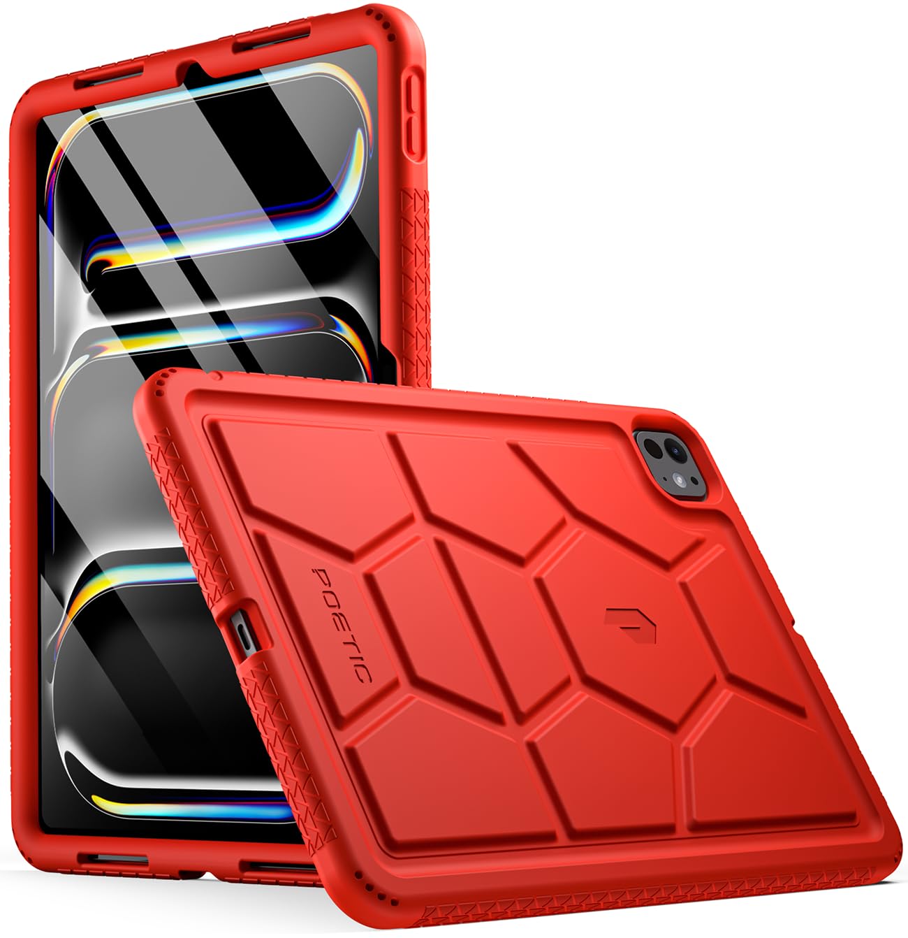 Poetic TurtleSkin Case for iPad Pro 11 Inch 2024 M4 5th Gen, Heavy Duty Shockproof Rugged Kids Friendly Drop Protection Silicone Cover Case, Red