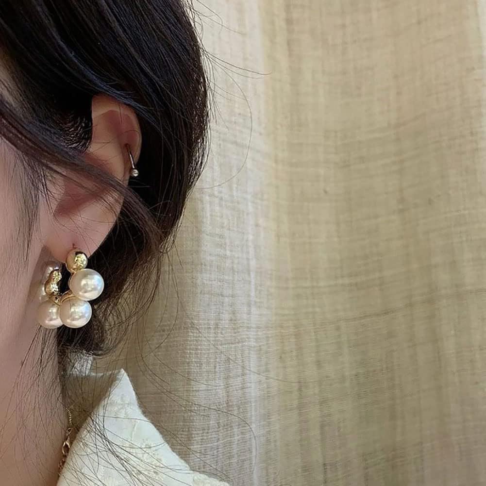 Clataly Pearl Earrings Gold C-shaped Earrings Jewelry for Women - Image 3