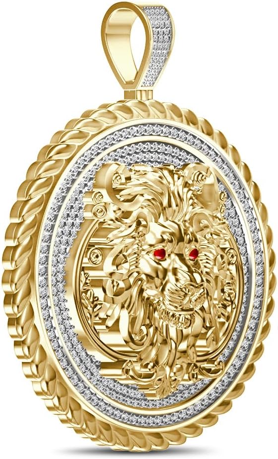 Real Genuine Authentic 2.00 Ctw. VVS1/D Natural MOISSANITE Diamonds 14K Gold Finish Lion King Face Charm Pendant Medallion Chain Neckless