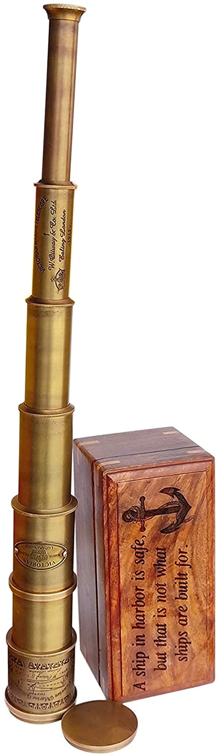 14 telescopio funzionale in ottone e visione trasparente pirata, regalo per figlio/a mio figlio/mamma a figlio regalo custodia in legno
