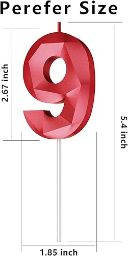 Miniatura 280 de Velas de cumpleaños con número (4 velas rojas) 3D con forma de diamante número Happy Birthday Cake Velas para fiesta de cumpleaños, boda, decoración