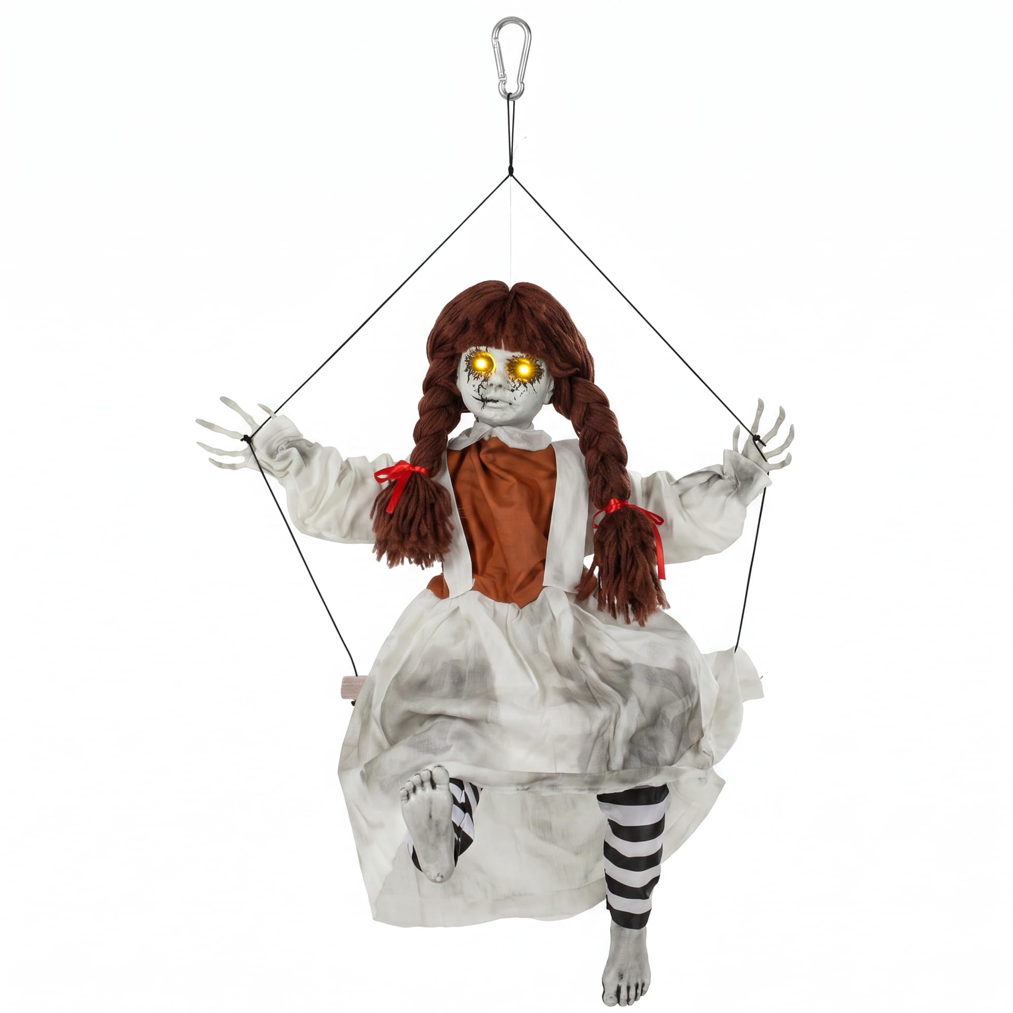 HOMCOM 32"/80cm Halloween Hanging Creepy Girl on Swing Animated Decoration