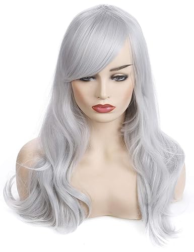 Miniatura 3 de Morvally - Peluca de cabello sintético lacio y ondulado con flequillo 23 pulgadas de largo resistente al calor para Cosplay disfraz de Halloween y