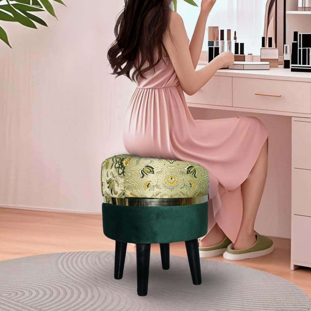 FLIPSSHOPPEE Footrest Ottoman Upholstered Foam Cushioned Pouffe Makeup Vanity Stool Side Table, with 4 Wooden Legs Pouf Couch Stool for Living Room Bedroom Office (18-Inch Height.)(Green)-image-15