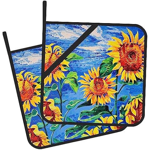 Gearsly Pot Holder Set of 2,Sunflowers Kitchen Heat Resistant Potholder for BBQ Cooking Baking,Food Hot Pat for Women Men Kitchen Wear Cover