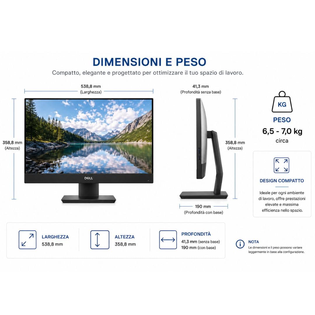 Dell Optiplex 7470 All-in-One Touch 23.8" Full HD |CPU i5-8500 | 16GB RAM | SSD 256GB NVMe | WiFi | Webcam Pop-Up | Windows 11 Pro | PC Desktop (Ricondizionato)