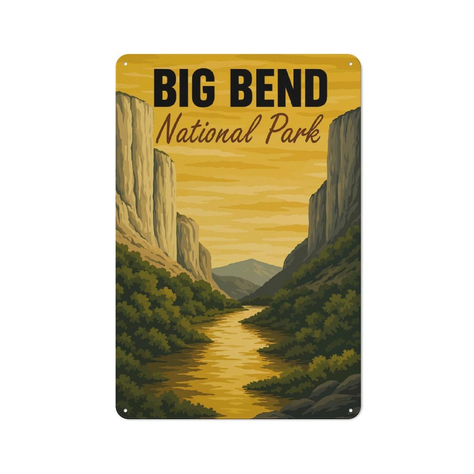 Junmoney Style-6 Big Bend National Park Illustration Vintage Metal Plaque 30X20cm For Hobby Room Or Studio, Suited To Hobby Room Decor Fans