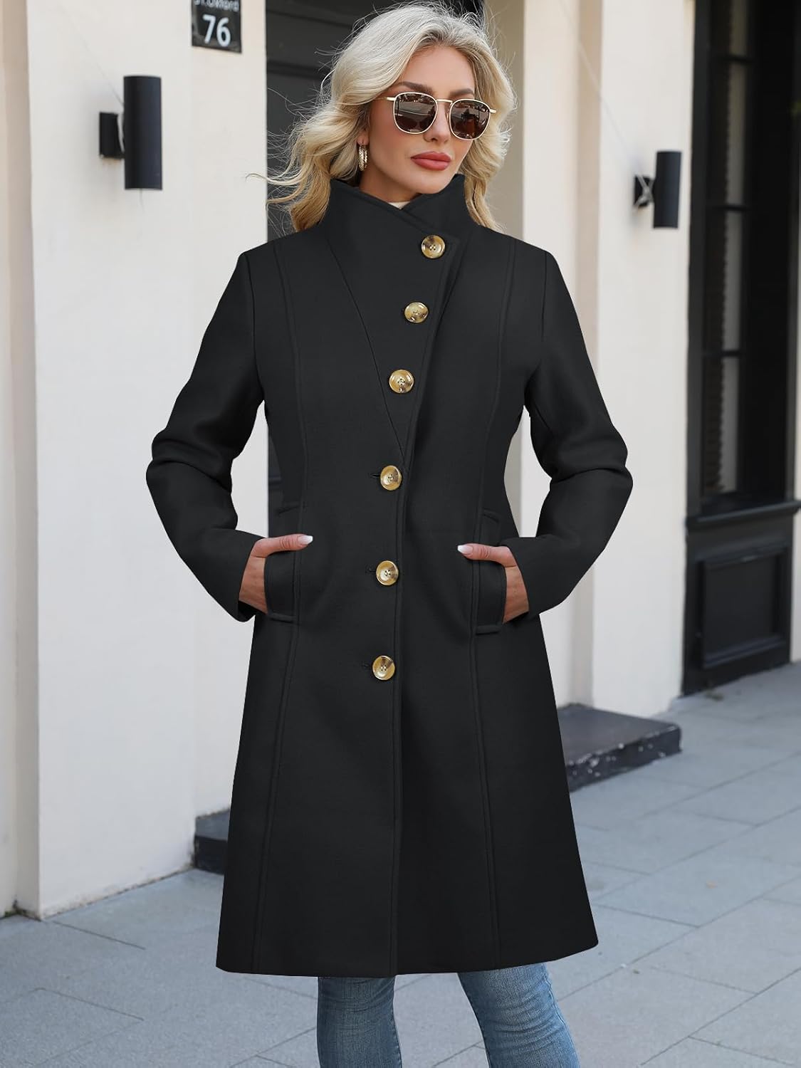 Wool Coats for Women Long Pea Coats Single Breasted Winter Women Trench Coat Jackets - Image 3