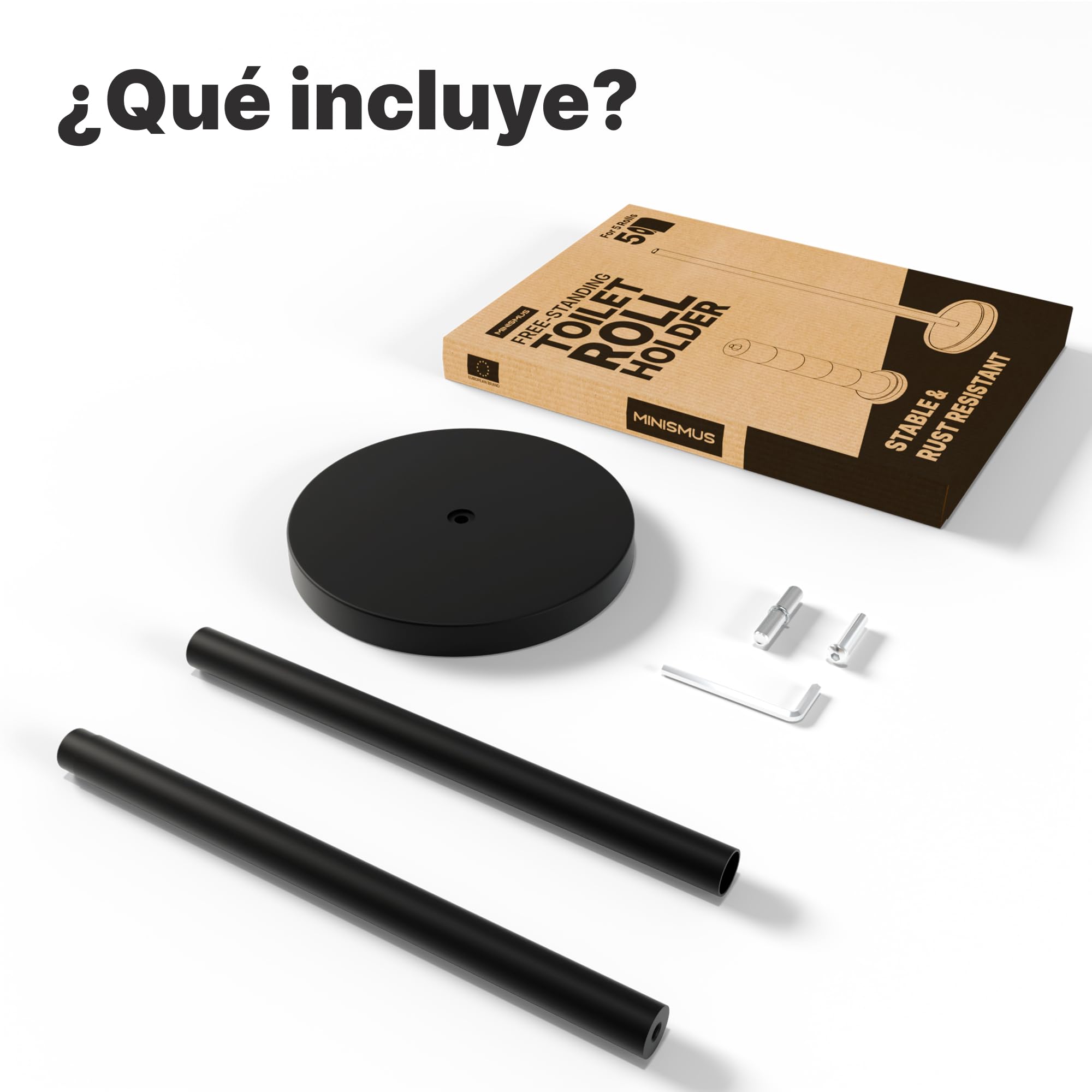 Minismus portarrollos Papel higienico de pie con Base ponderada para Uso Estable, portarrollos de Papel higiénico de Acero Inoxidable con Espacio para 5 Rollos de Repuesto, cómodo y práctico