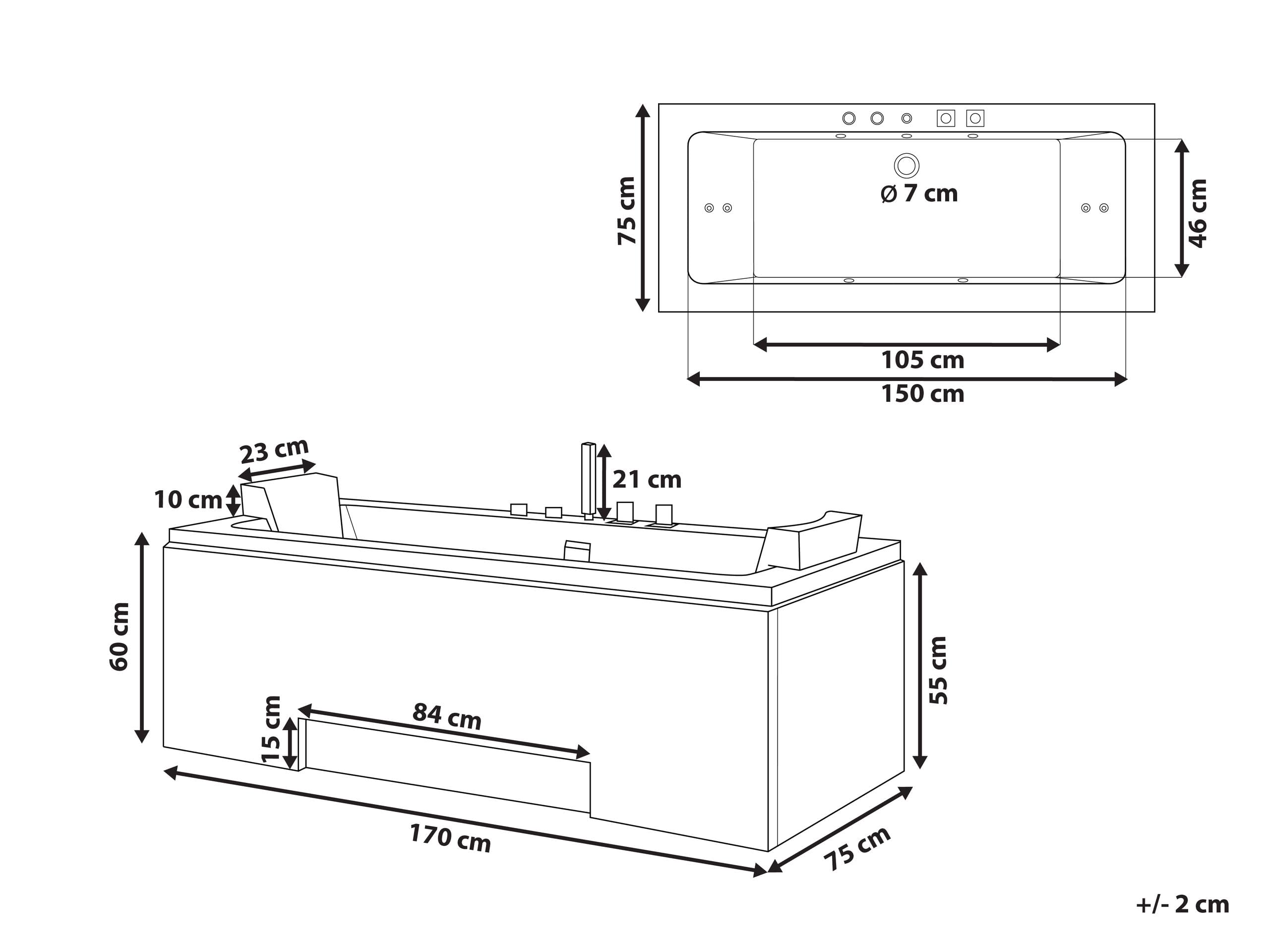Bañera de hidromasaje de acrílico sanitario blanco y vidrio rectangular doble 157 x 85 cm con reposacabezas diseño moderno Galley