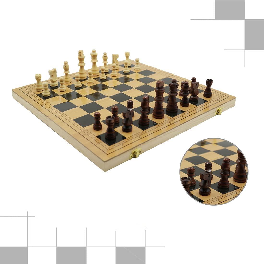 Icegrey Scacchiera in Legno Pieghevole Giochi Tradizionali Stoccaggio Portatile Set di Scacchi Internazionali per Viaggio Gioco da Tavolo per Adulti Bambini 40x40cm