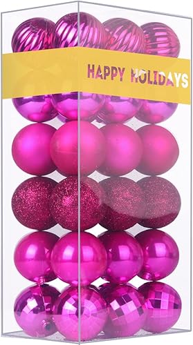 Esferas pequeñas de Navidad color fucsia de 1.6 pulgadas, adornos para decoración del árbol de Navidad, bolas colgantes inastillables para