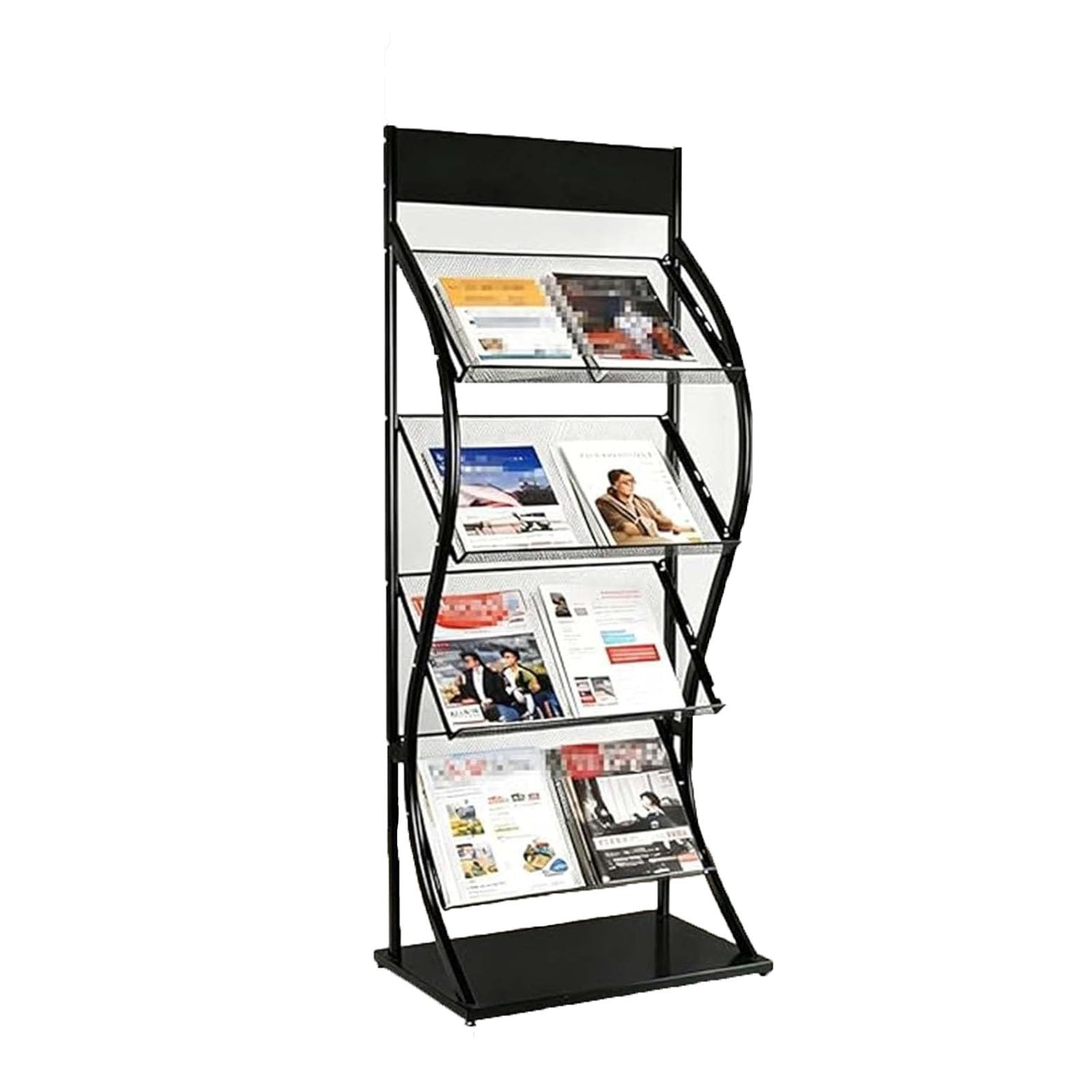 JOUFNING Floor-Standing Bookshelf - Poster Board Brochure Display Stand, Book Display Shelf, Metal Literature Magazine Organizer, for Offices, Stores, Exhibitions(Black,25.1x12.5x59in)