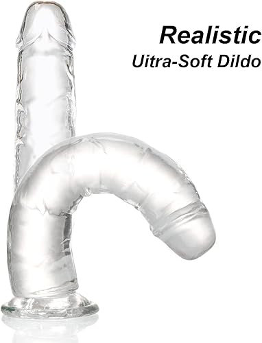 Miniatura 5 de Consolador transparente de 7.1 pulgadas, potente ventosa, juguetes transparentes para puntos G, material suave y agradable al tacto, juguetes