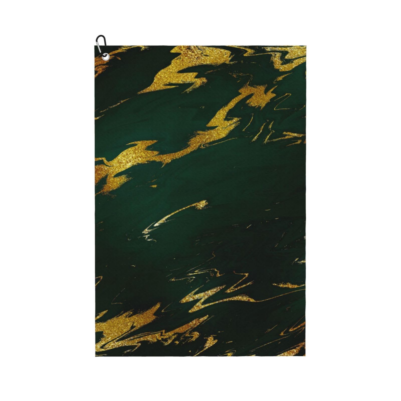 Hnnkloy Emerald Deep Green Earth Tones Gold Marble, 16x24 in Portable Waffle Golf Towels with Carabiner Clip for Golf Bag