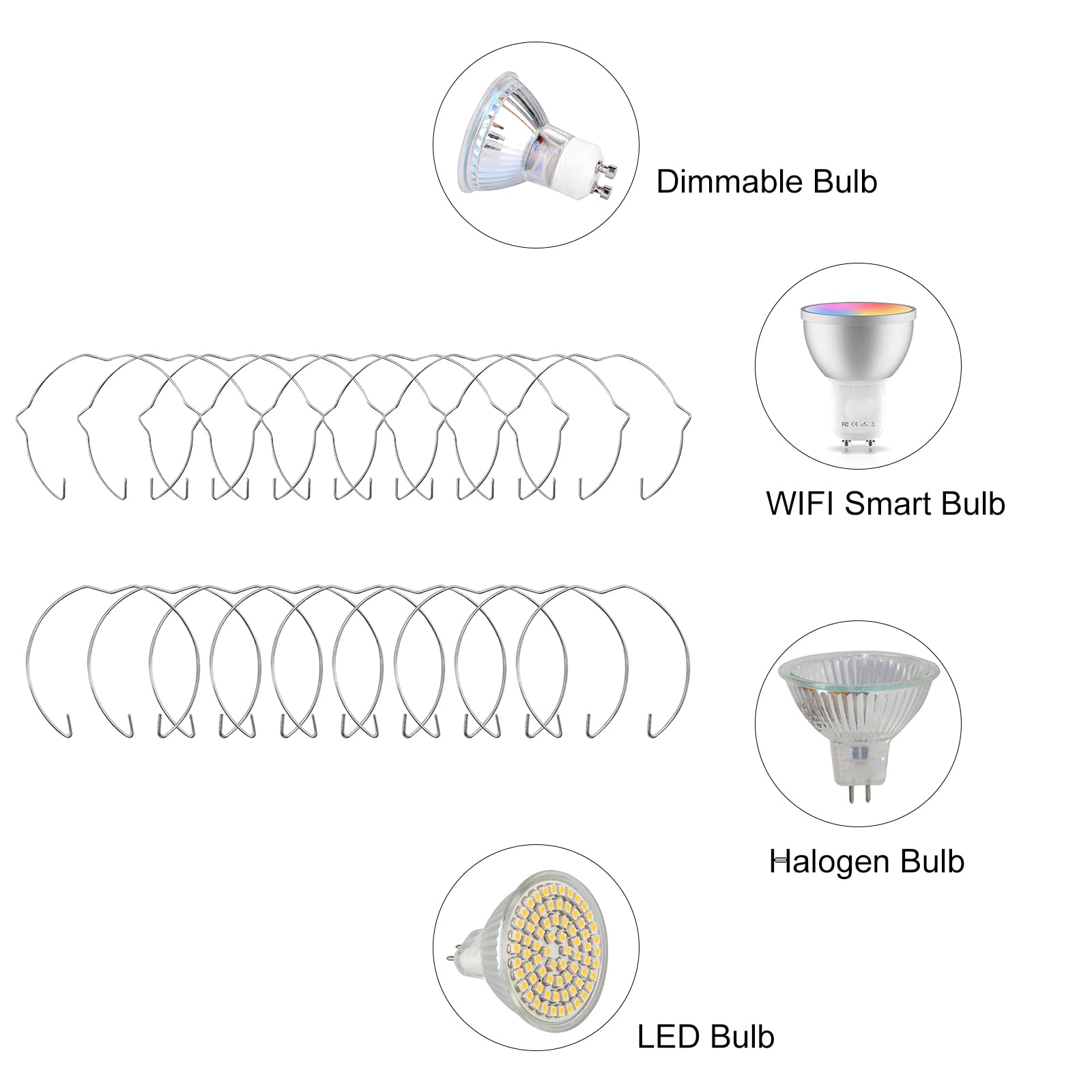 Bevestigingsveer, ringsluitingsclips, 20 stuks MR16 inbouwspots, borgring, lamphouder, ringenset, 2 vormen, 2 maten, diameter 5,4 cm en 5,9 cm, voor halogeenlamp/lamphouder