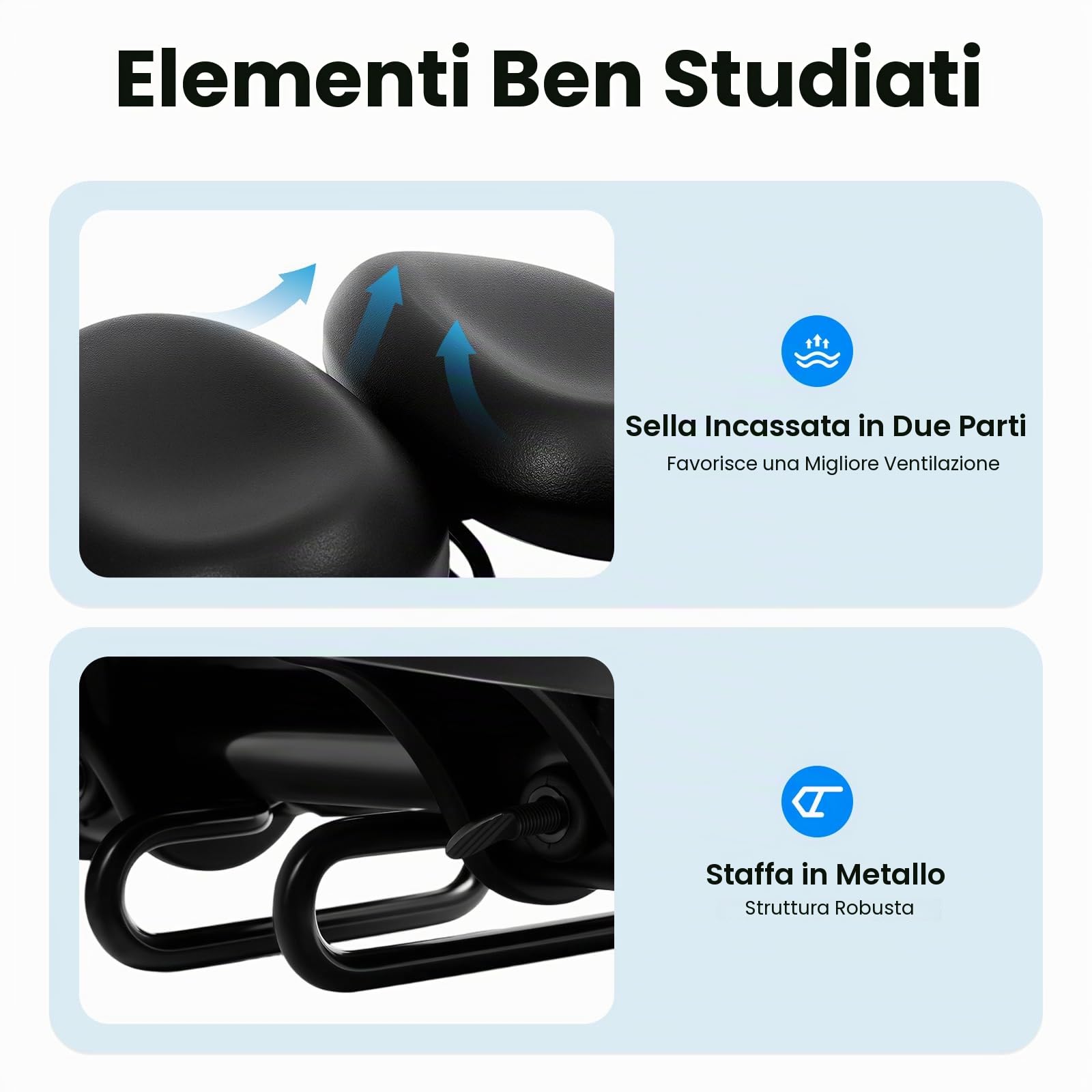 Sella per bicicletta extra larga, senza naso, ergonomica, con assorbimento degli urti, regolabile, 22-25 cm, per uomo e donna, mountain bike, bici da città