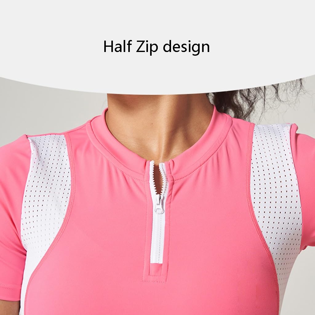 Polo Golf Mujer Manga Corta 1/4 Zip Casual Cuello Tops Camiseta de Entrenamiento Deportivo Que Absorbe la Humedad
