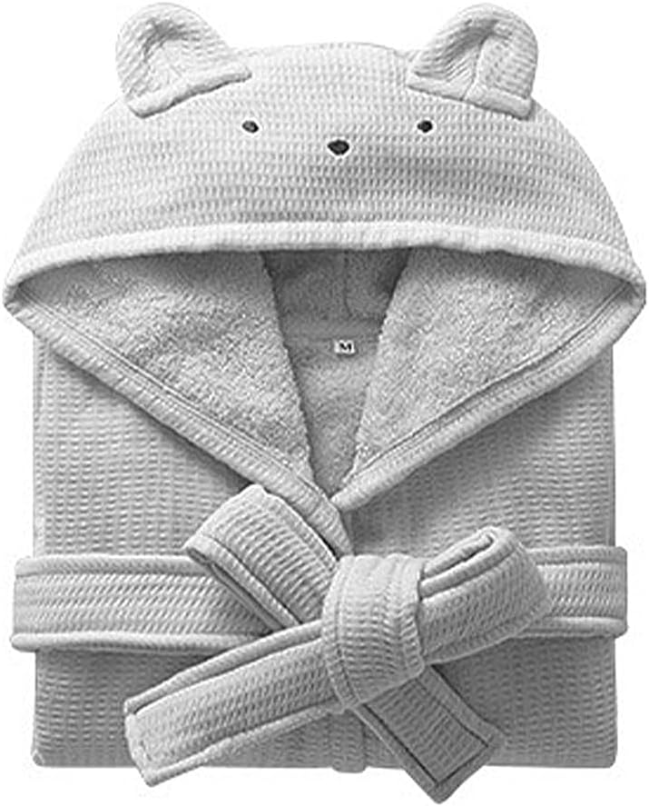 Boys Girls Terry Bathrobe, 100% Cotton Towel Robe ，Hooded Toddler Soft Fuzzy Robe For Kids 2-12Years