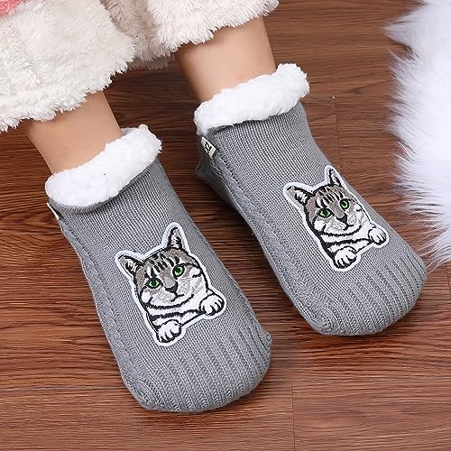 Image of ZYZX Cute Cat Slipper Socks for Women with Grips,Fuzzy Socks Indoor