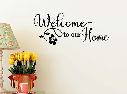 Bienvenido a nuestra casa 23 X 10 Vinilo adhesivo de pared etiqueta engomada entrada arte decoración cocina cocina inspirador pared etiqueta