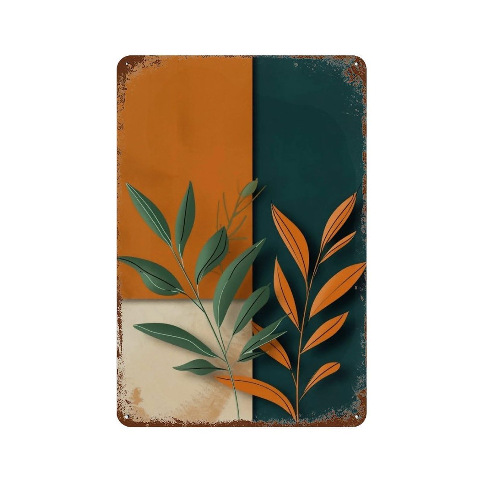 WUJHGRSG Geometric Block Papercut Tropical Foliage 02 Wall Art Retro Iron Vintage Metal Tin Sign Poster Modern Decor for Home Cofffee Club Bar Shop Style 30x20cm