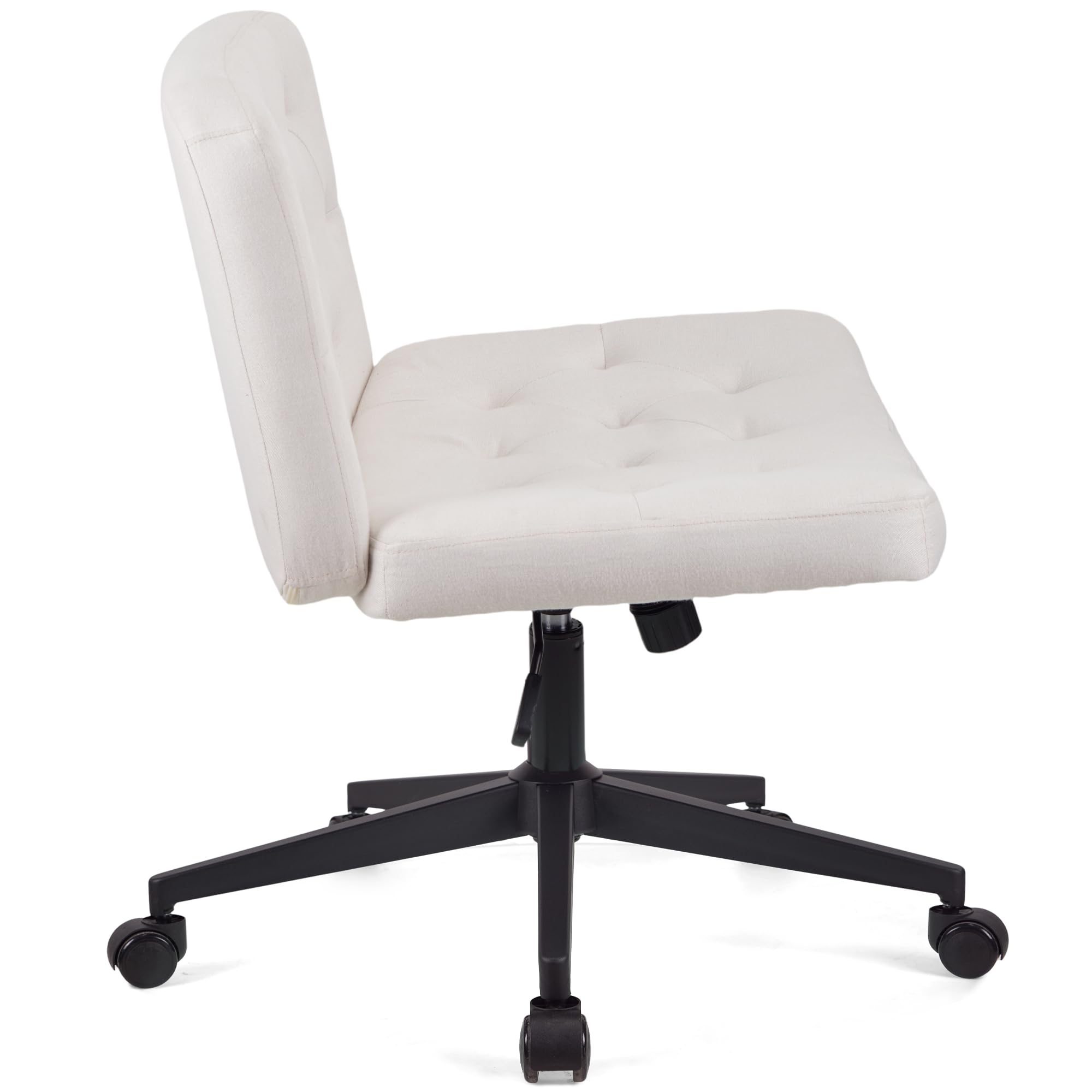 WangPangzi Chaise De Bureau Sans Bras - Dossier Moyen, Siège Large, Pieds Croisés Et Réglable En Hauteur (Beige)