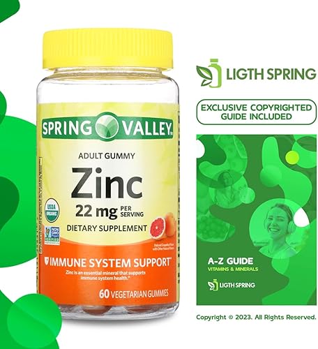 Miniatura 2 de Spring Valley - Gomitas de zinc, 22 mg de sabor a pomelo, 60 unidades de suplemento de zinc para apoyo al sistema inmunológico, paquete con