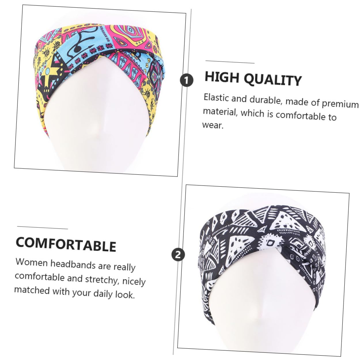 MAGICLULU 2 Set Di Eleganti Copricapi Etnici Da Donna Fasce Per Il Sudore Comode Fasce Elastiche Per Yoga E Allenamento Per Le Donne 6 Pezzi*2