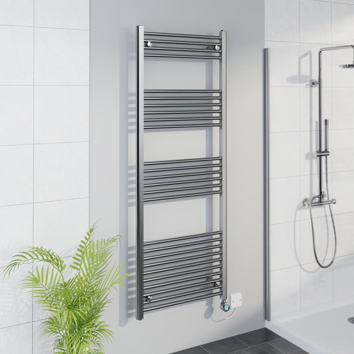 Warmehaus Chrome Smart Wifi Thermostatic Electric Bathroom Straight Heated Towel Rail Warmer Radiator With Timer 1600X600mm