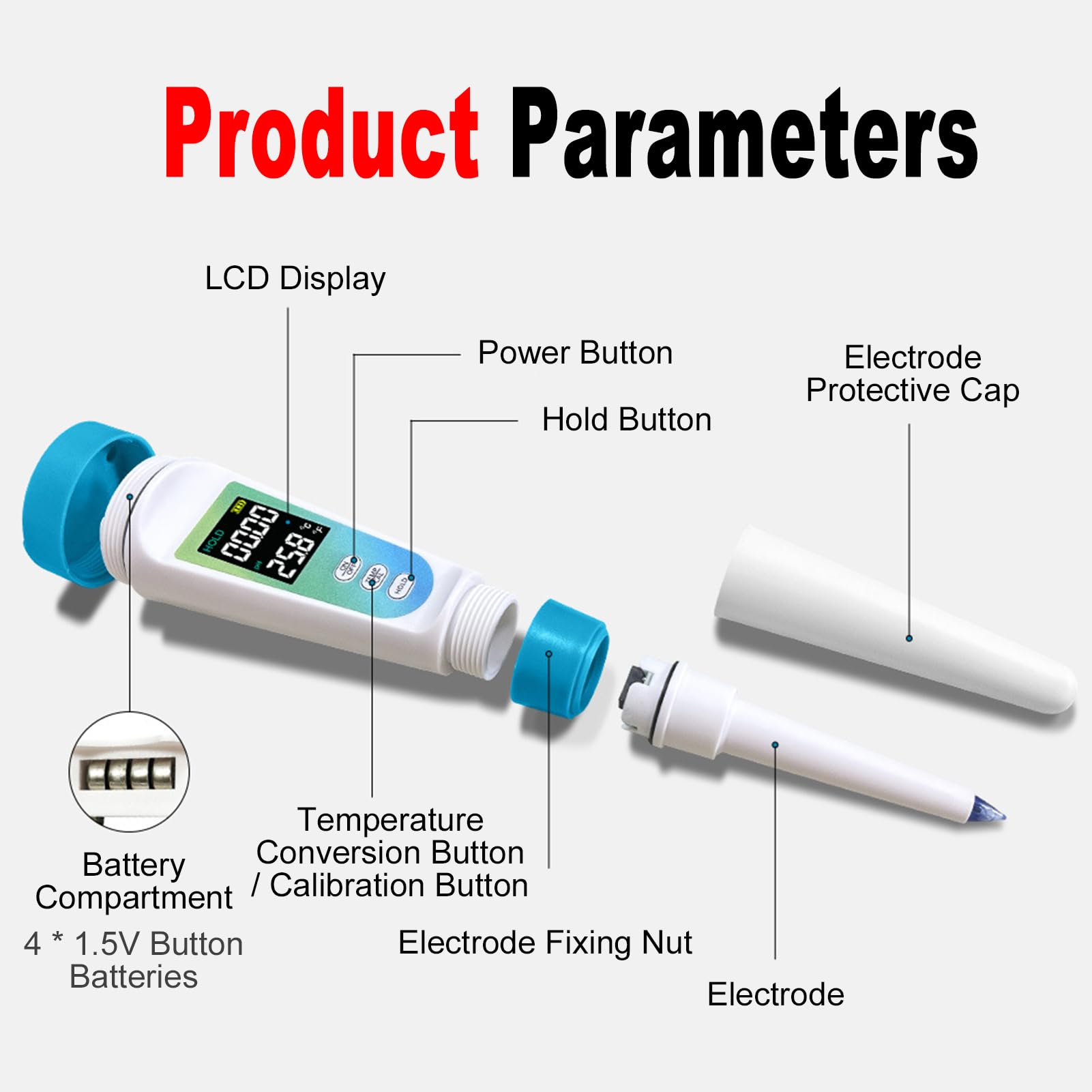 Jectse Probador de PH para Cosméticos, Medidor de PH Digital con Pantalla de Temperatura, Pantalla LCD Retroiluminada, Compensación Automática de Temperatura, Kit de PH de Alimentos