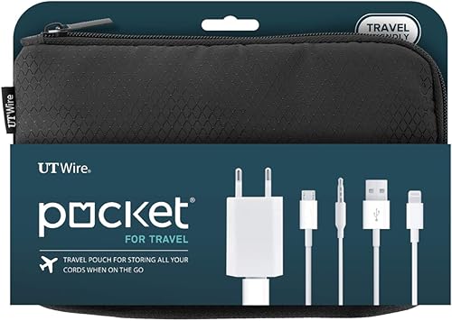 UT Wire Estuche organizador de viaje de bolsillo con cremallera para cargador, cable, banco de energía, accesorios de memoria flash en negro,