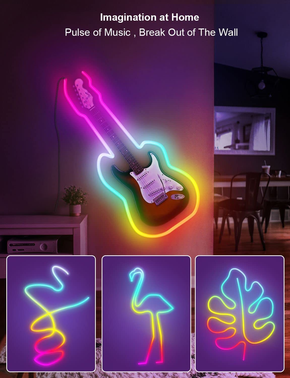 DOODZY Neon Rope 3M Tira LED de Neón de Silicona Control WiFi, 16 Milliones de Color RGBIC Impermeable IP67 para Habitación Gaming, TV y Dormitorio Funciona con Alexa y Google Assistant (3M)